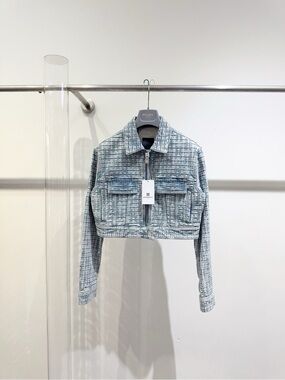 Givenchy Cropped Jean Jacket in Light Blue Plaid